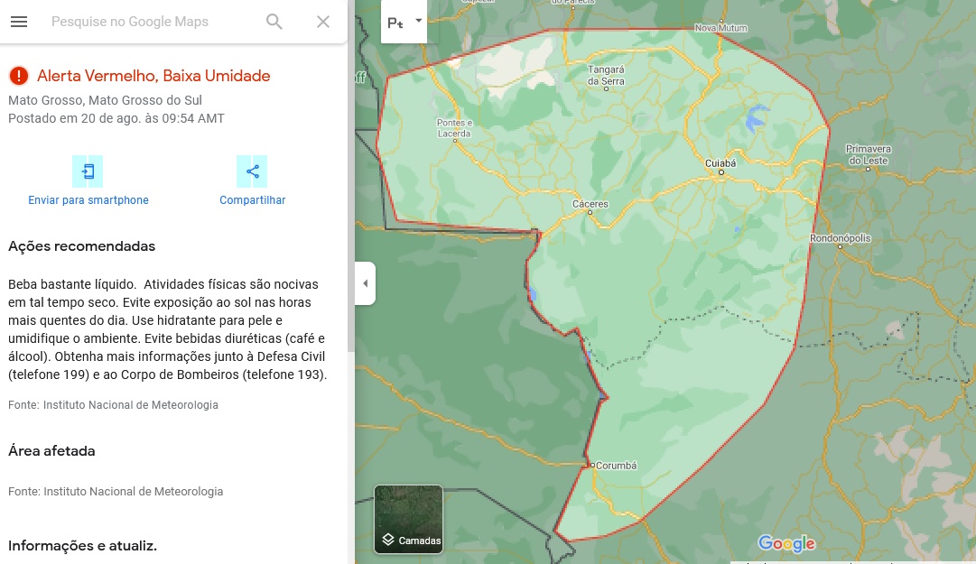 Ar seco deixa Brasil quase sem nuvens; MT em alerta